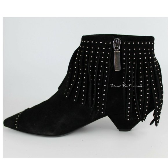 NEW SAINT LAURENT Blaze Laced Fringe Ankle Boots – Suede Studded Western Boots - Picture 6 of 15